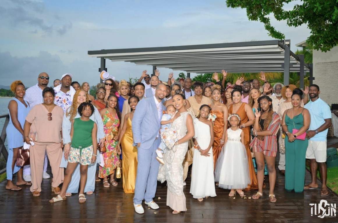 Close-knit destination wedding group celebrating together