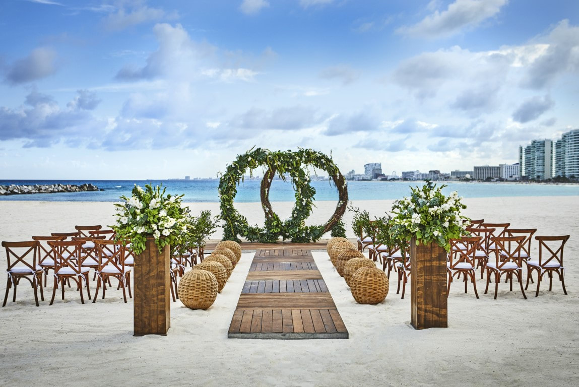 Beach destination wedding ceremony setup