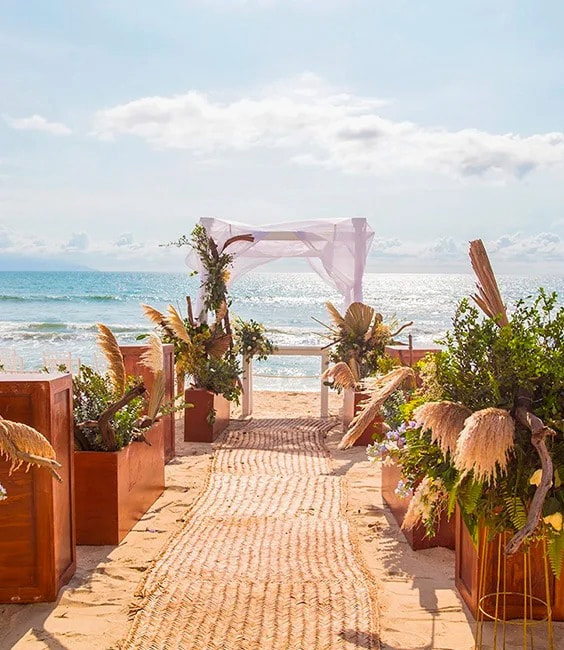 Beachfront wedding aisle near Puerto Vallarta