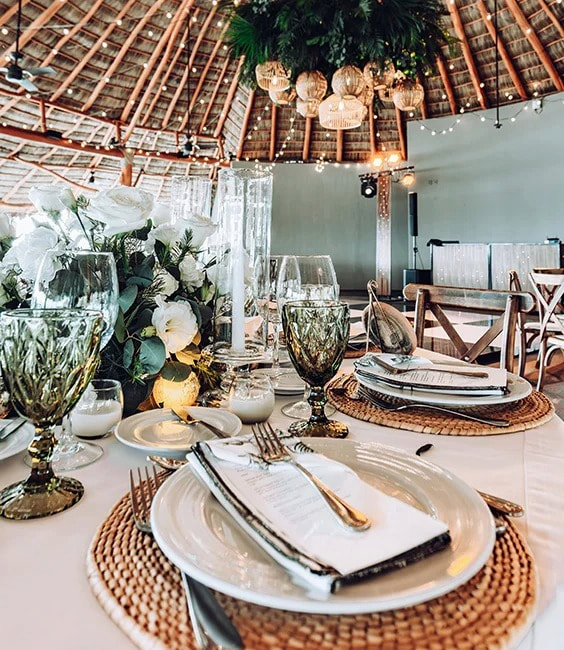Wedding reception table setting at Marival Resorts