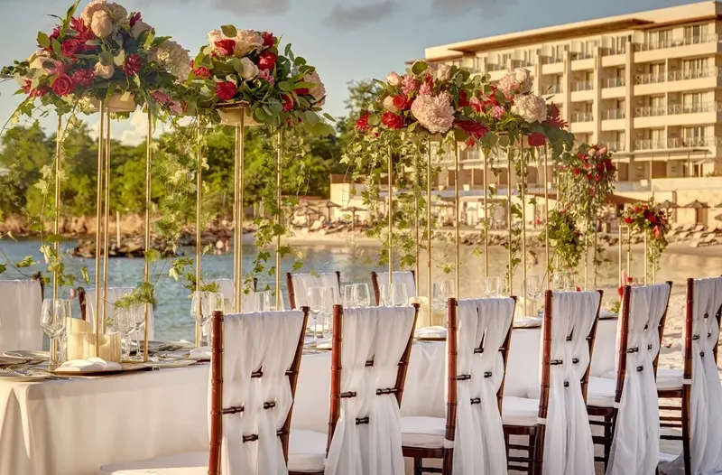 Wedding reception overlooking the water at Royalton Saint Lucia