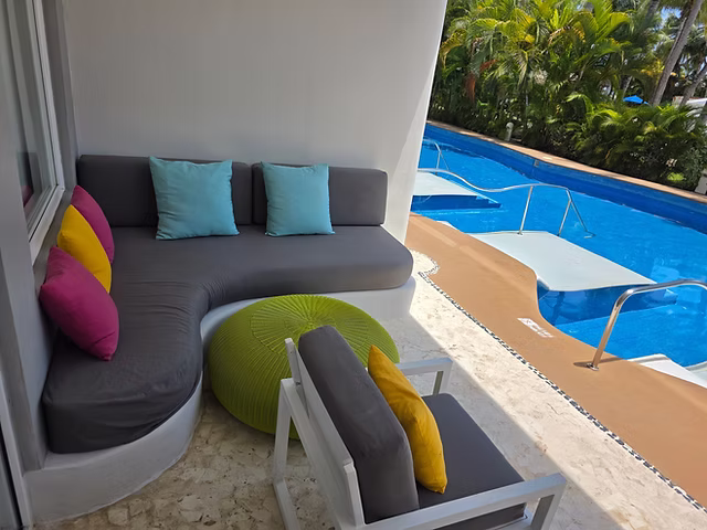 Private swim-up patio beside the pool