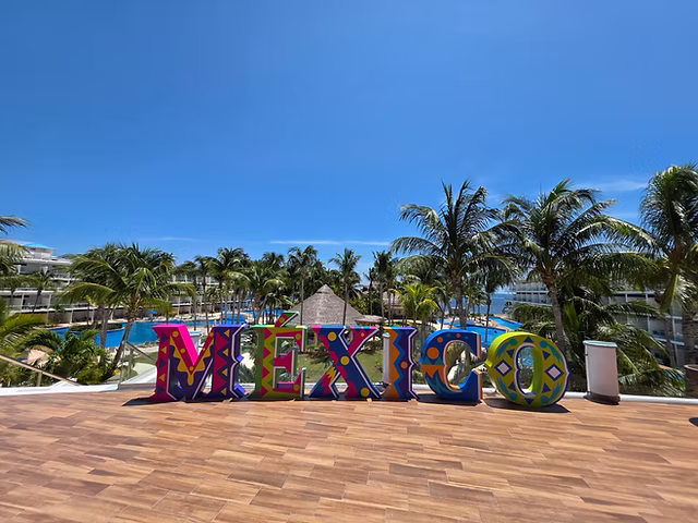 Colorful MEXICO sign overlooking the resort