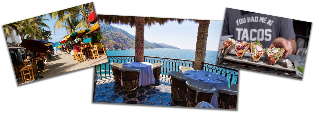 Puerto Vallarta restaurants, tacos, and beachfront dining collage