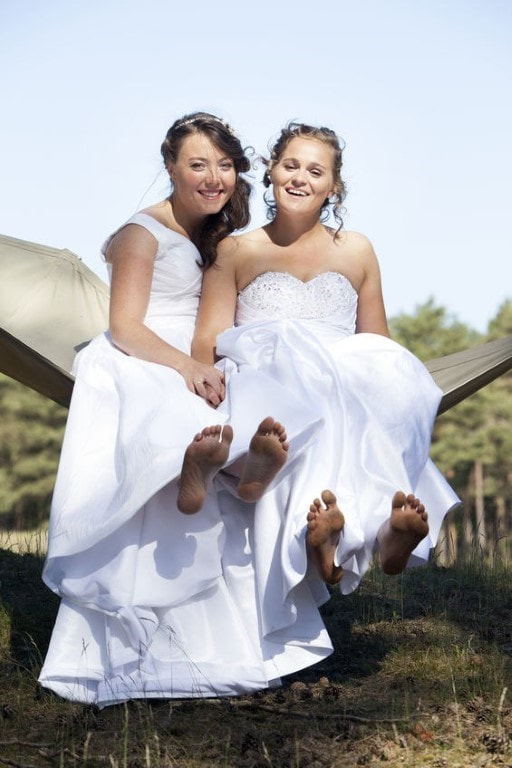 LGBTQ+ Destination Wedding Brides with Bare Feet