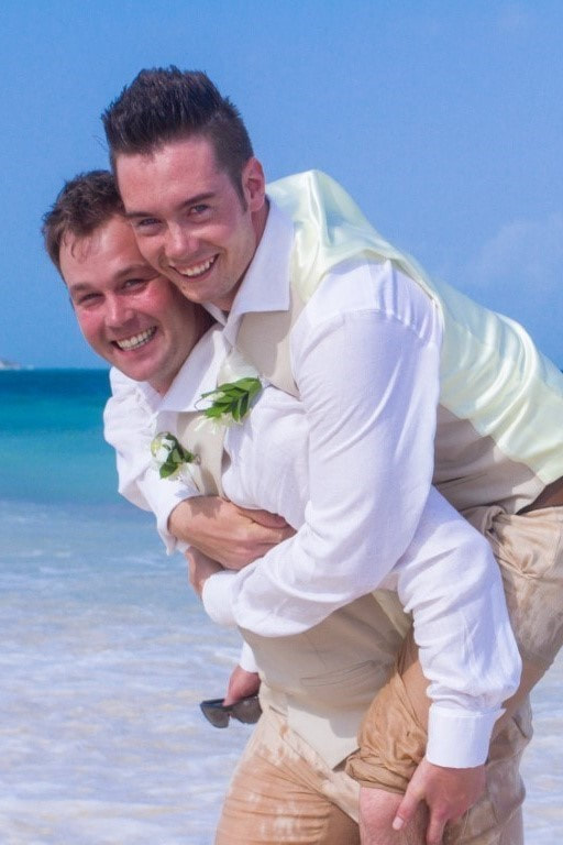 LGBTQ+ Destination Wedding Grooms on Beach