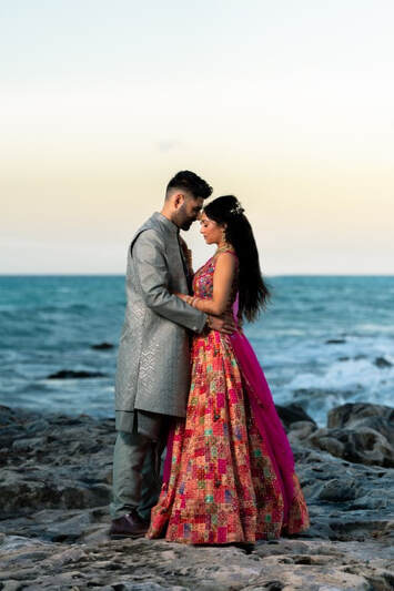 Indian Wedding Bride and Groom In Front Of Ocean
